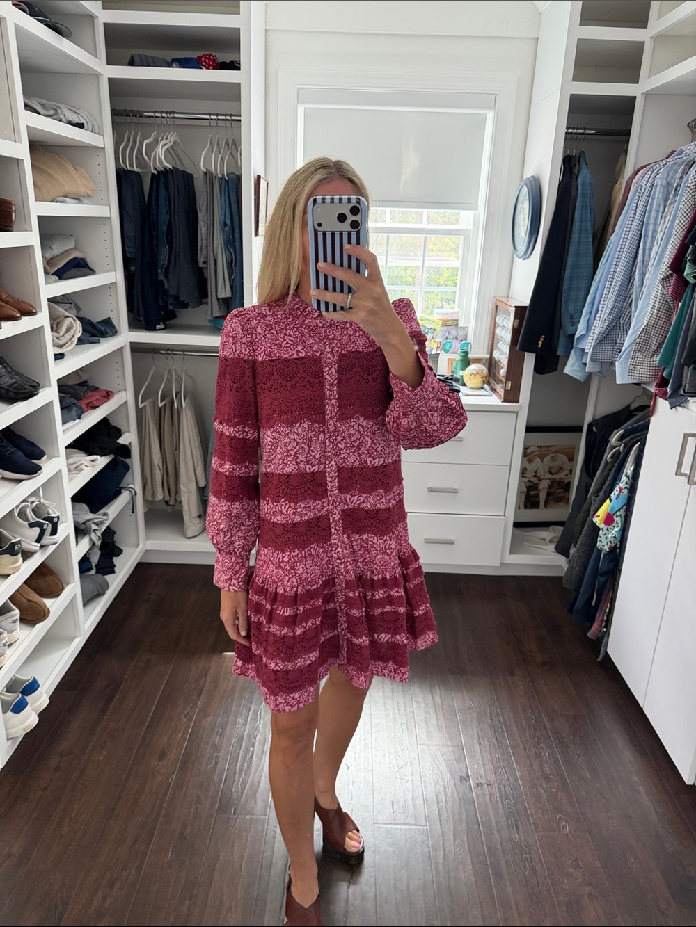 Hyacinth House Women’s Pink Patterned Long-Sleeve Tiered Dress XS NWT